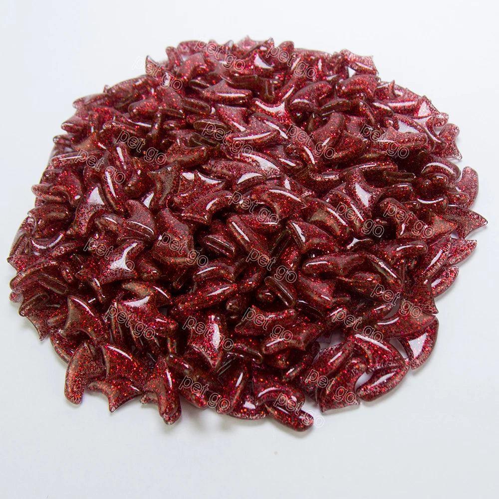 Red glitter soft cat nail caps (20-pack) to prevent scratching furniture. Includes adhesive glue. Sizes XS-L available.