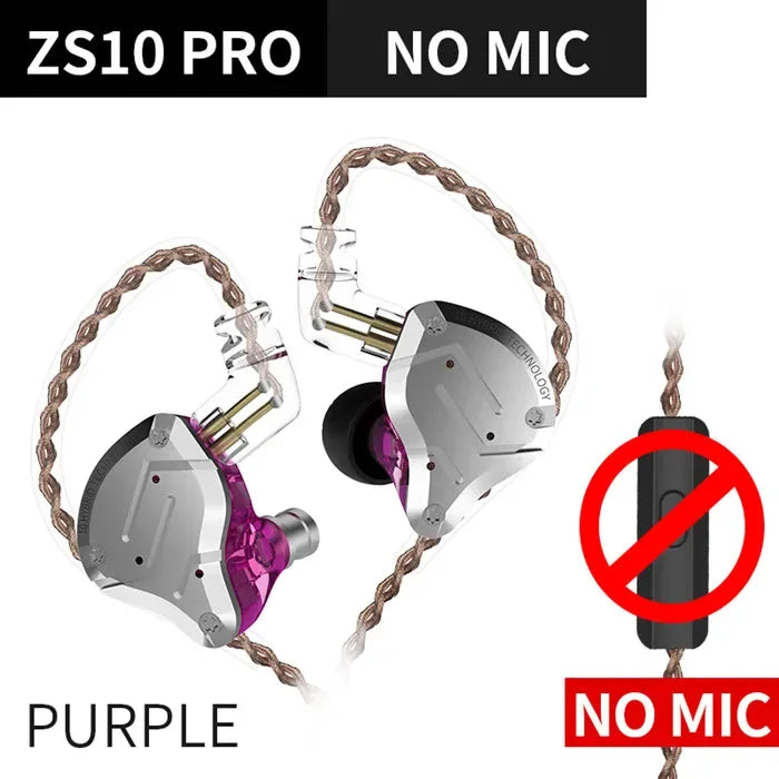 KZ ZS10 Pro 5-Driver Hybrid Hi-Fi In-Ear Monitors by Tidesmit ZS10Pro Purple NoMic Tidesmit