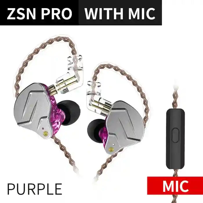 KZ ZSN Pro Hybrid Wired Earphones | High-Fidelity Studio Monitor In-Ear ZSNPro Purple Mic Tidesmit