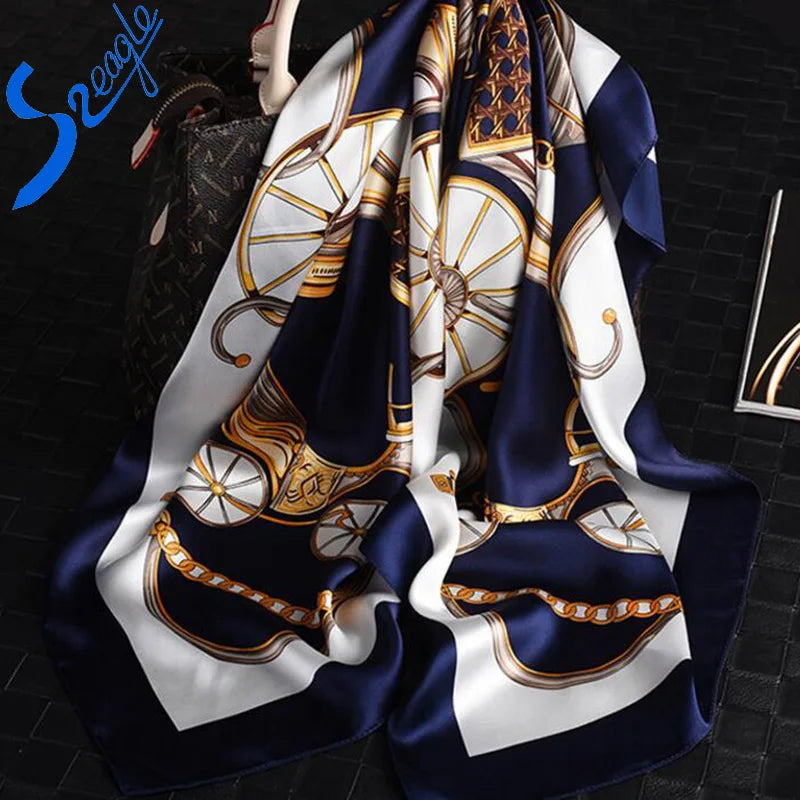 Most Popular 100% Silk Satin Scarf Fashionable Square With Bow Pattern Luxury & Colorful for Spring Summer Autumn Seasons