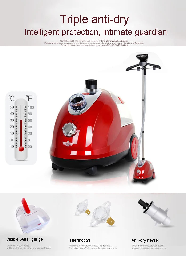 Tidesmit 2000W handheld garment steamer showing vertical steam iron features and ergonomic handle design