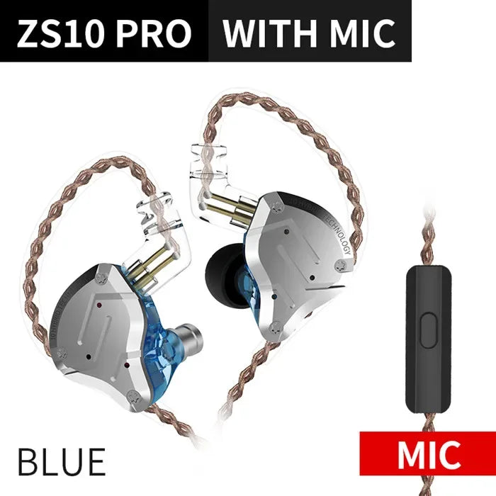 KZ ZS10 Pro 5-Driver Hybrid Hi-Fi In-Ear Monitors by Tidesmit ZS10 Pro Blue Mic Tidesmit