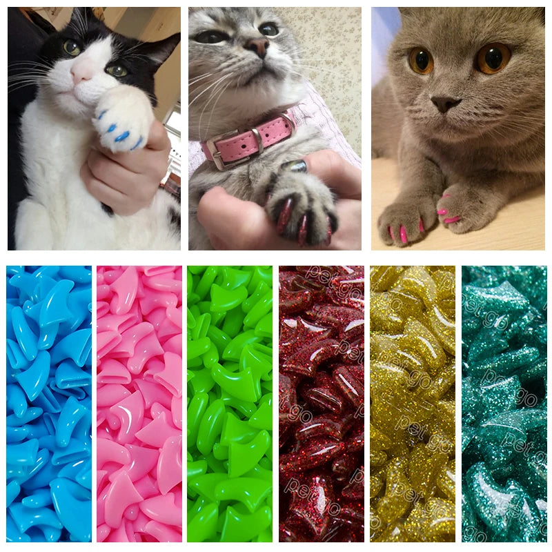 Colorful soft silicone cat nail caps in various sizes to prevent scratching and protect your home furniture.