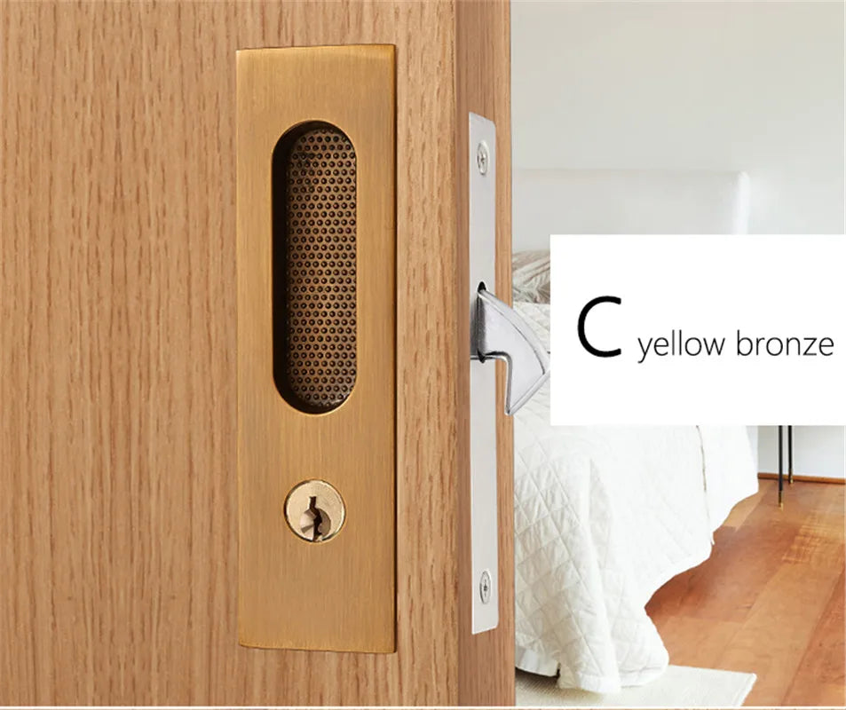 KAK Mute Mortice Sliding Door Lock Hidde Handle Interior Door Pull Lock Modern Anti-theft Room Wood Door Lock Furniture Hardware