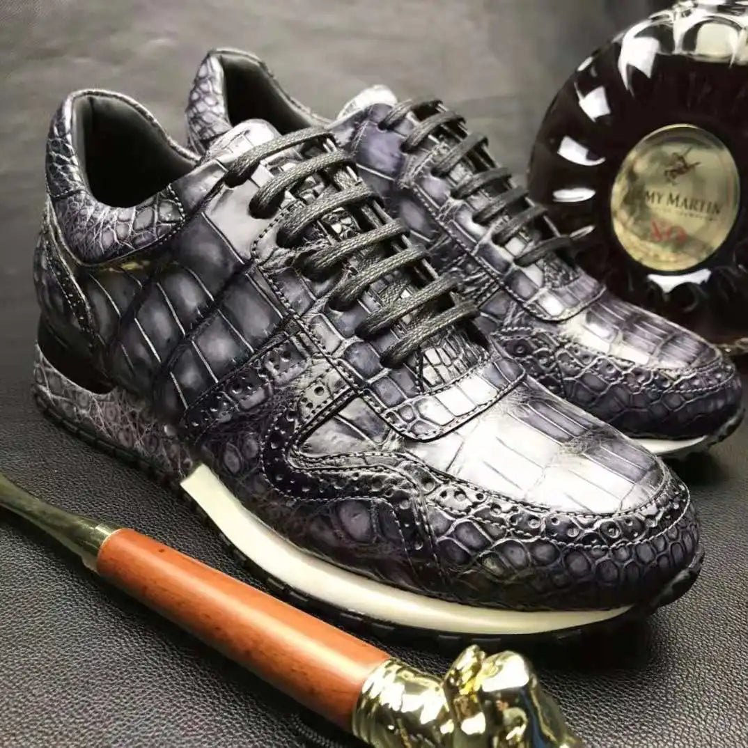 Goodyear Welt Sepatu Walking Style Shoes High Quality alligator Sport Sneakers Shoes for Men Luxury crocodile Leather Man Shoes