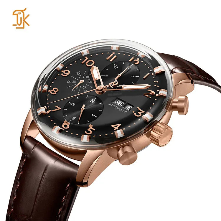 Mechanical Automatic Multifunctional Watch Stainless Steel Luminous Business Formal Dress Mens Wristwatch Clock Reojes De Hombre