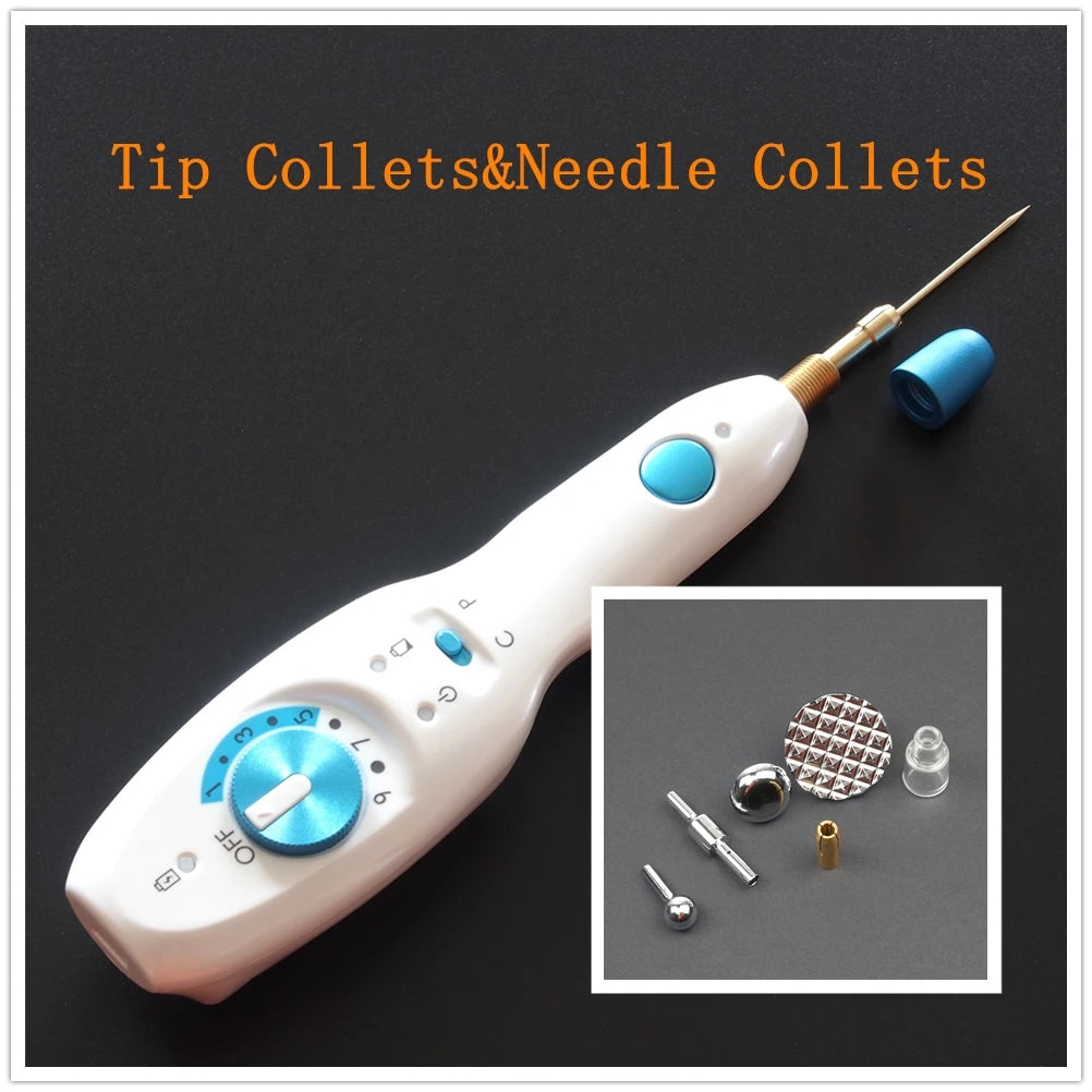 Wireless Plamax cold plasma fibroblast device with various tips for skin tightening, acne, and blemish removal.