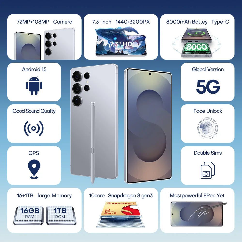 2025 New Design Fold S25 Ultra 5G Android 14 Smart Phone Hot Selling 16+1TB Huge Memory CDMA LTE Cellular Global Version English Tidesmit