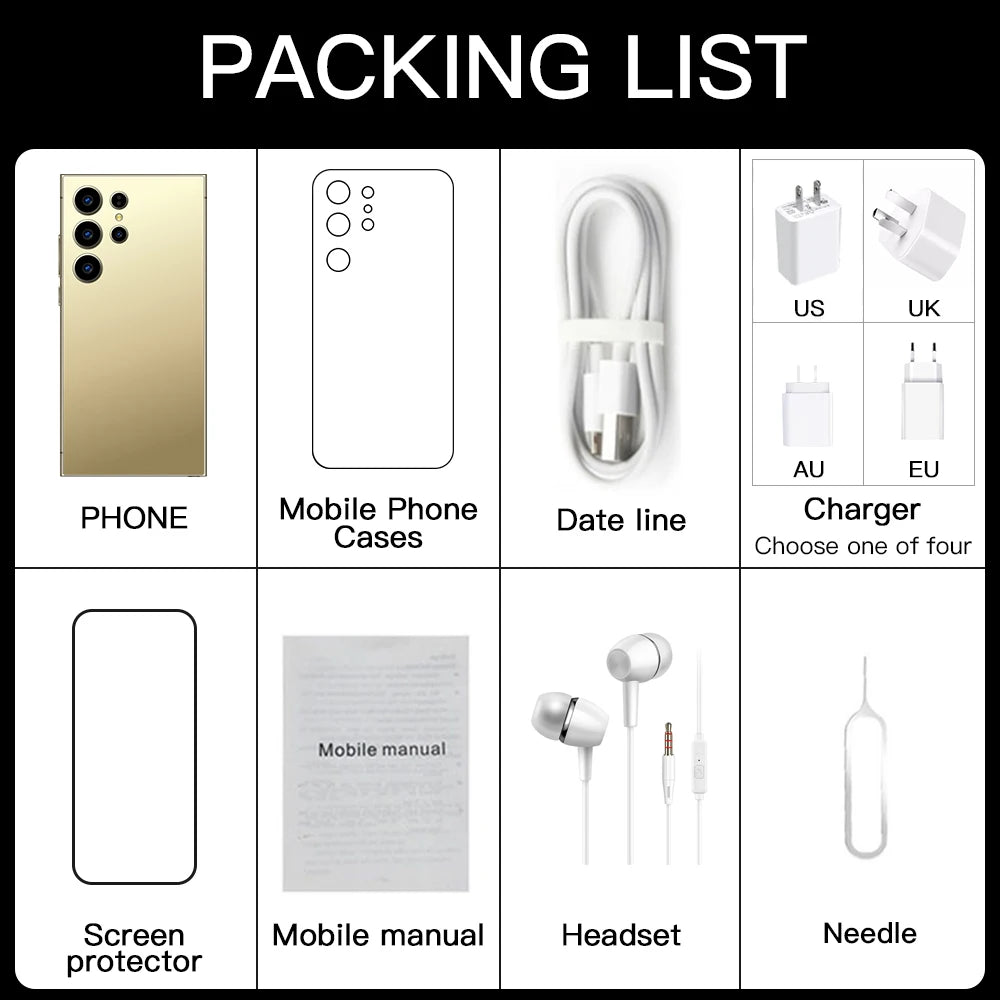 Samsun S24 ultra S Pen Android Cheap Phones 6 128G Smart Phone 7.3 Inch Phone Fast Charging Unlock 5G WIFI Tidesmit