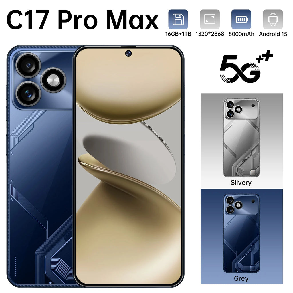5G Smartphone 7.3-inch AMOLED 16GB RAM 1TB Unlocked Mobile Silver/Gray Tidesmit