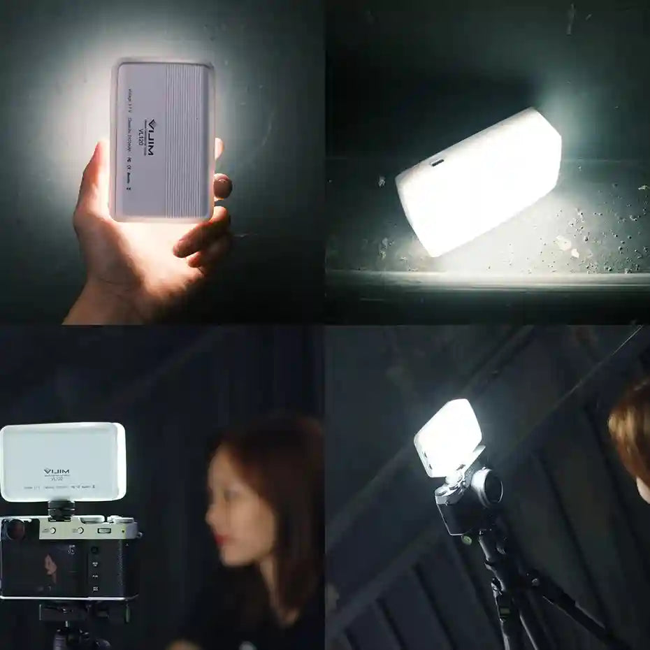 VL120 portable rectangular LED video light with a white casing, used for camera-mounted or handheld lighting.