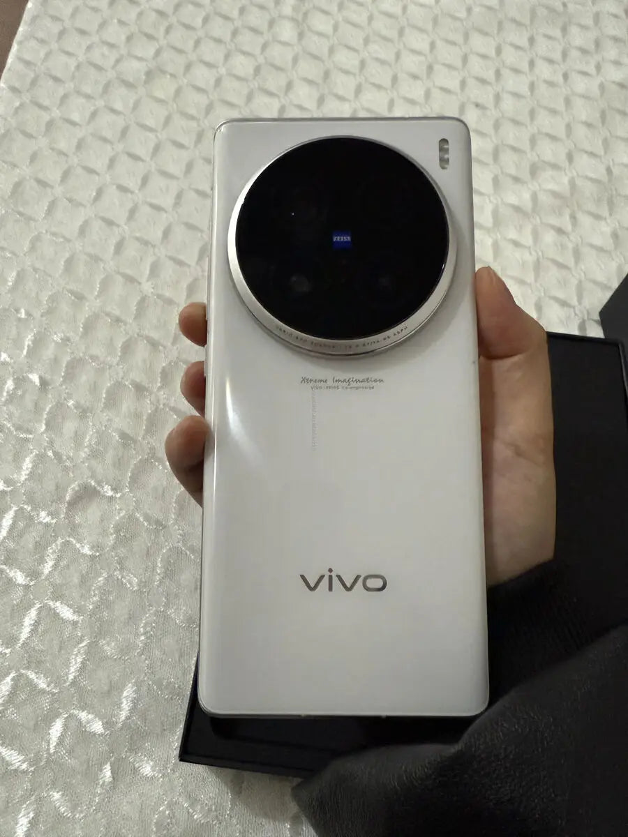 Side view of vivo X100 Ultra smartphone highlighting slim design and high-end camera lens integration.