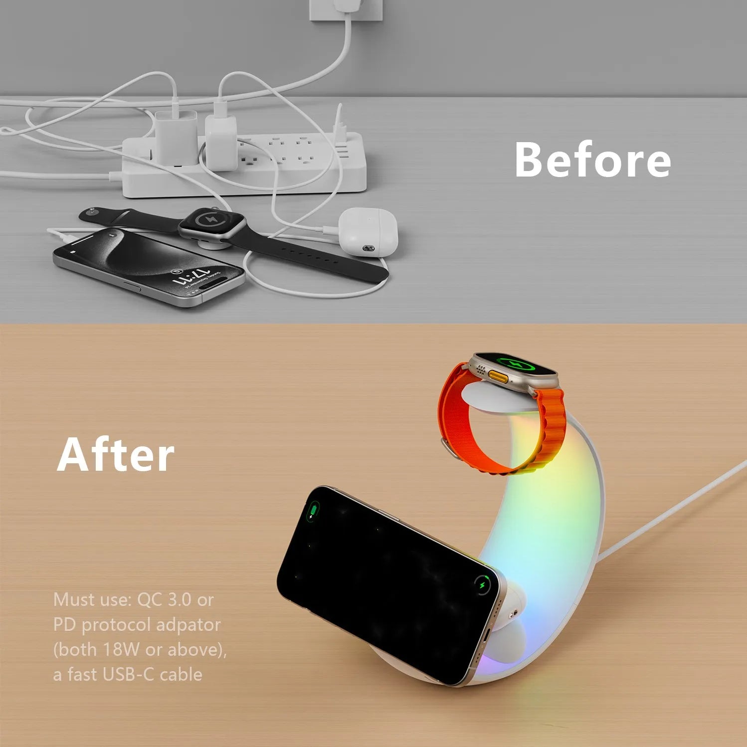 Productos Nuevos Multifunctional 15W Home RGB Touch Switch Ambient Lamps 4 in 1 Minimoon Magnetic Wireless Charger Dropshipping Tidesmit