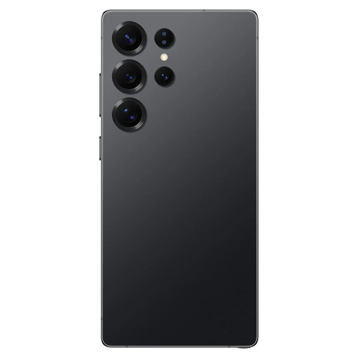 Unlocked Android smartphone back view, black with triple rear cameras