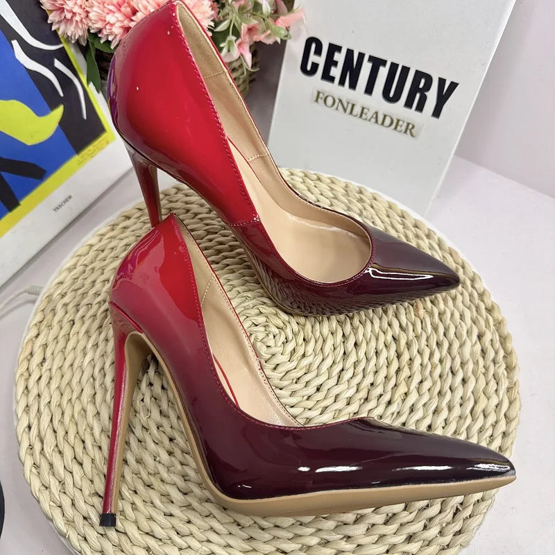 Red Black Gradient Women Pointed Toe Shoes 8CM 10CM 12CM Size 34-46 Elegant Stiletto Pumps for Formal Dress Sexy High Heels