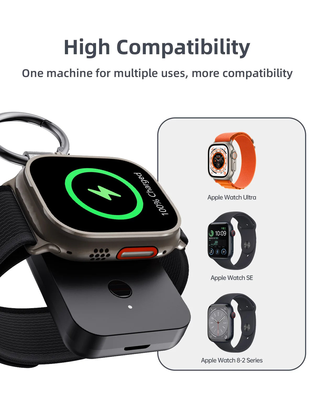 Power bank charger-KC Certified V9 Portable 1000MA Magnetic Watch Power Bank High Capacity 5W Keychain Watch Wireless Charging Power Bank Tidesmit