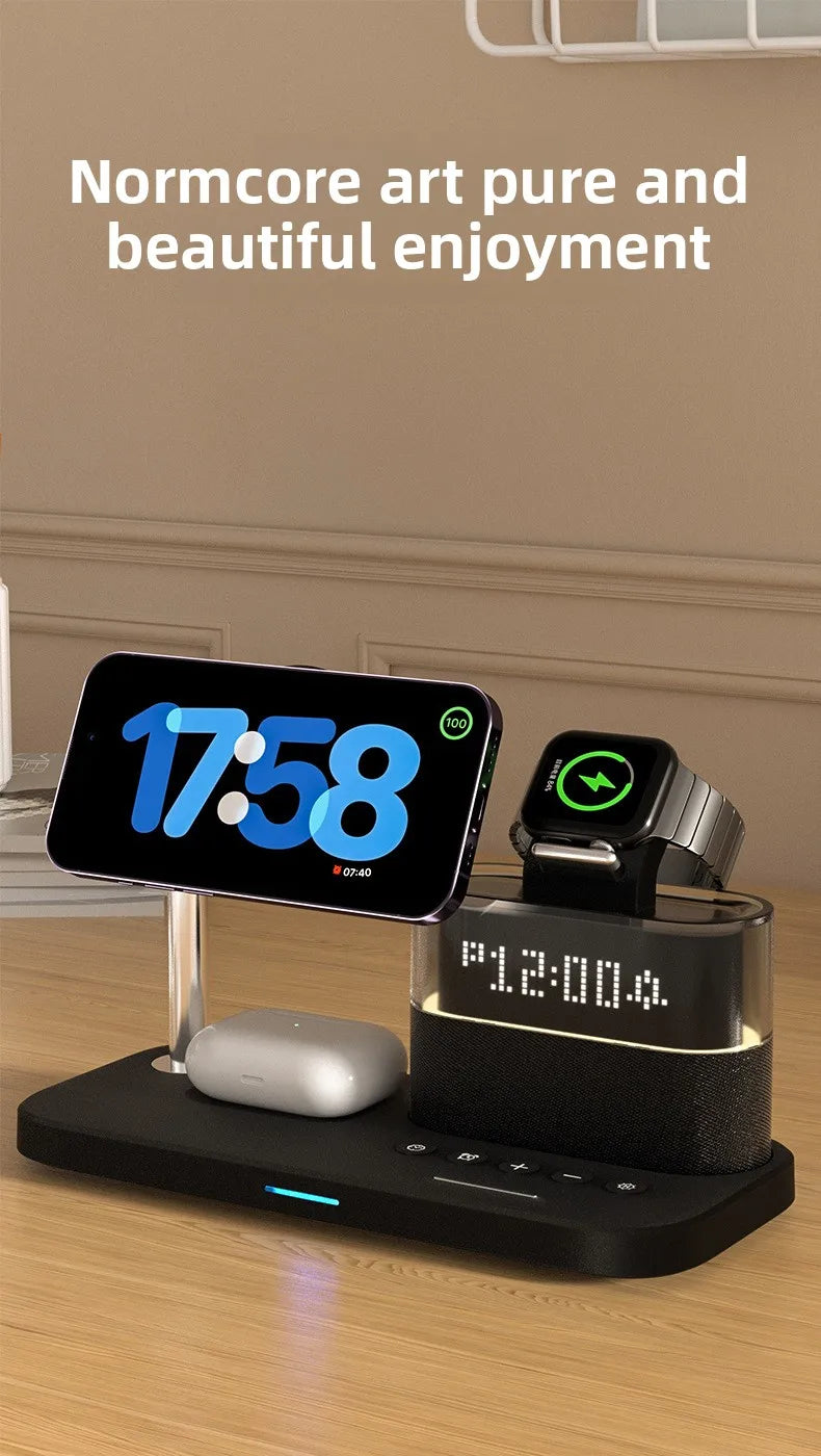 Three-In-One Wireless Charger with Magnetic Feature 15W USB Input for Apple Mobile Phones Headphones Watches Tidesmit