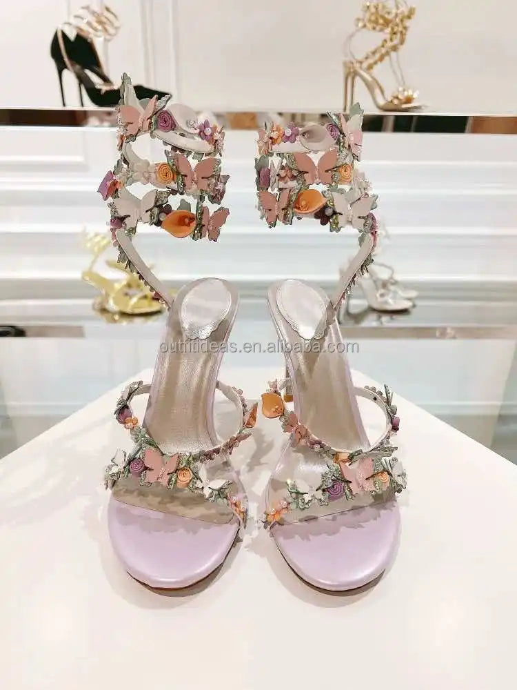 Wedding Sexy Rhinestones Girls Luxury Satin Leather New With Tags Top Quality Embellished Flowers Eden Women Florian Sandals