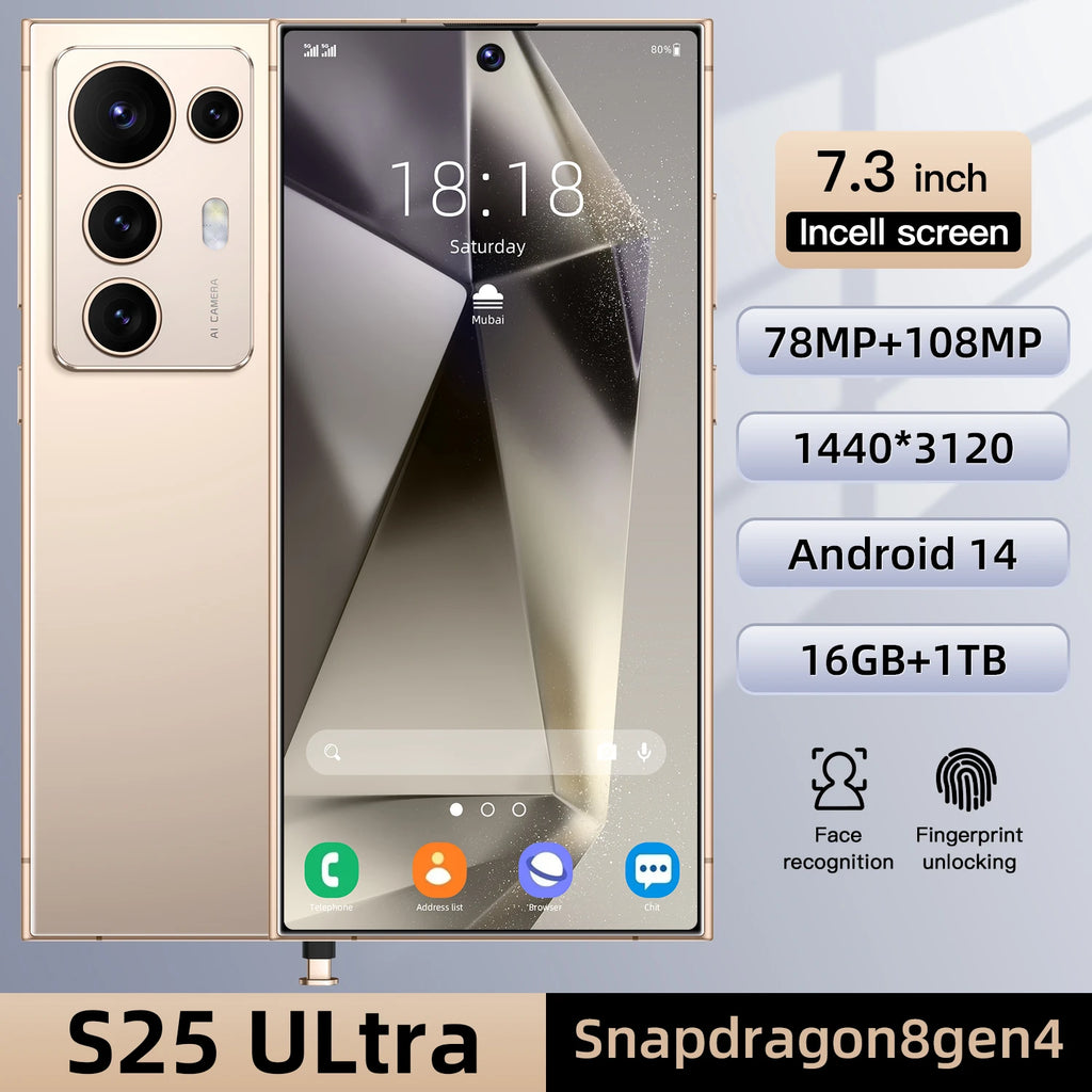 Original S25 Ultra 5G Smart Phone 7.3 Inch 16GB+1TB Dual Card Android14 Unlocked 72+108MP HD Camera Gaming Phone in Spanish Tidesmit