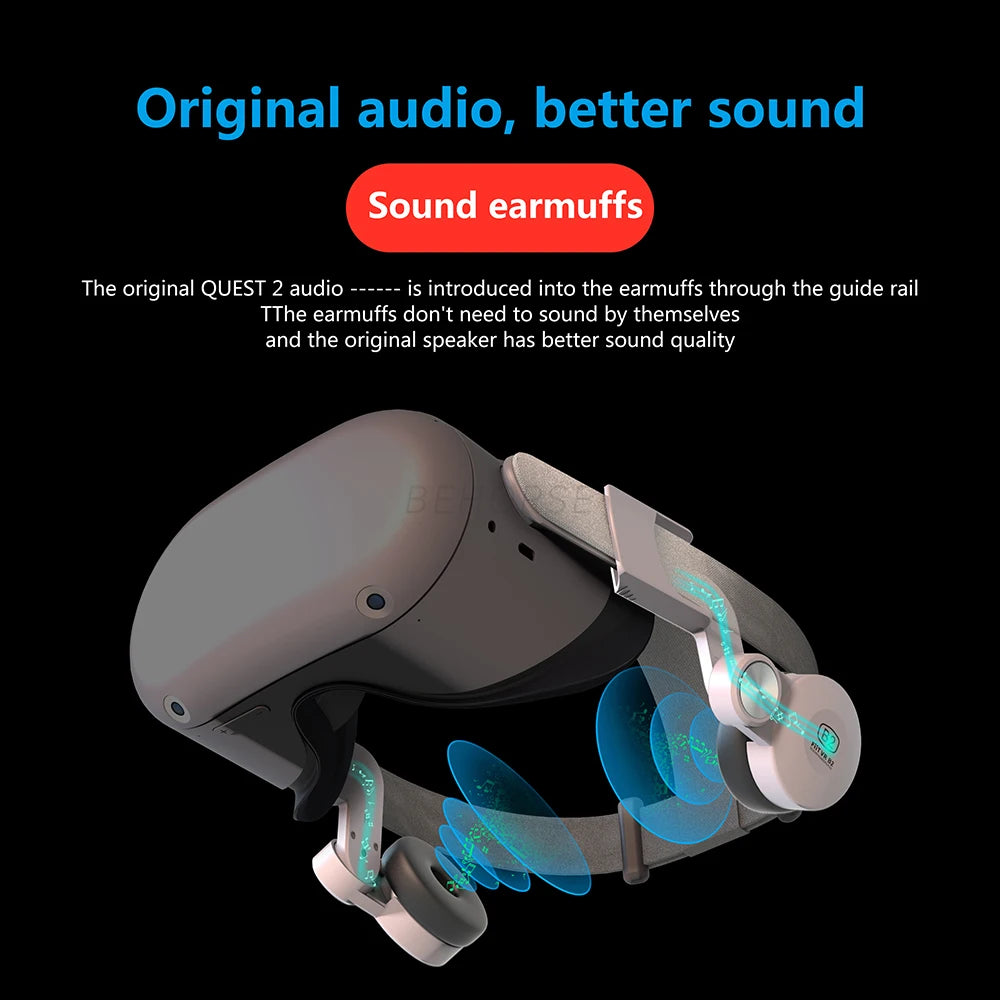 VR Headset Ear Muffs Noise Reduction Enhanced Sound Earmuffs Head Strap VR Accessories for Oculus Quest 2 Tidesmit