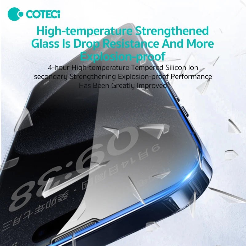 Coteci 16 Pro Max Glass Screen Protector Privacy Anti Scratch Unbreakable Easy Installation Tempered Glass for Iphone 15 16 Plus Tidesmit
