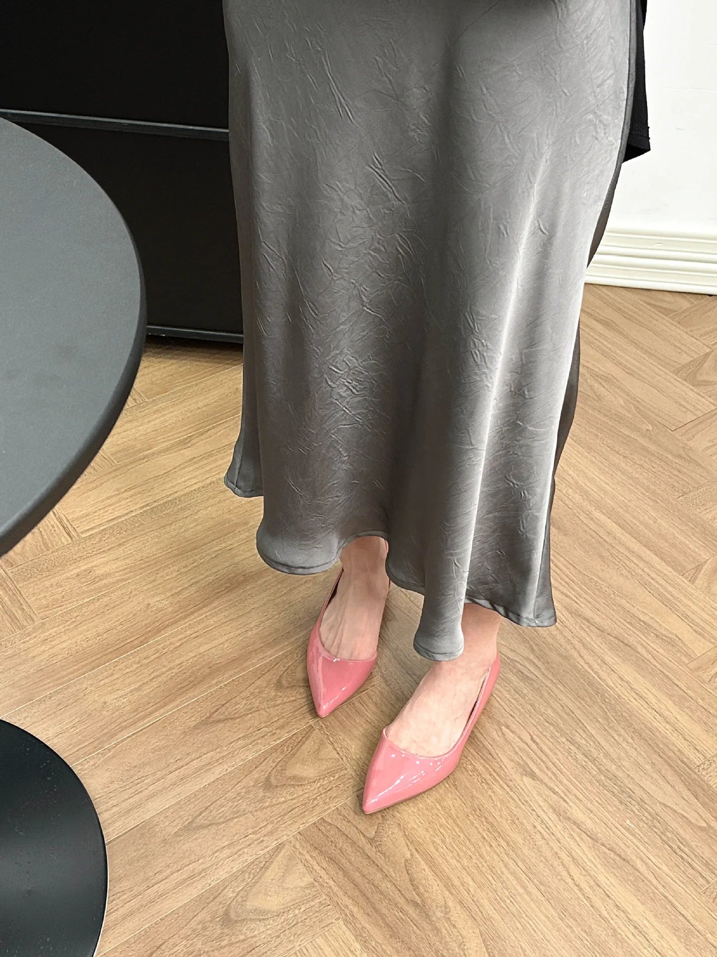 Designer 4cm Height Increasing Patent Leather Pointed-toe Red Bottom Flat Shoes