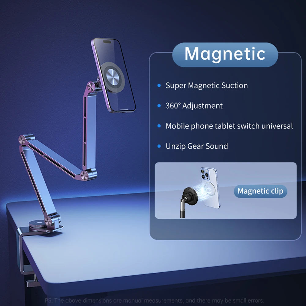 Feixiang X62 Aluminum Mini Magnetic Holder Flexible Mechanical Click & Fold for Desk Usage Gray Tidesmit