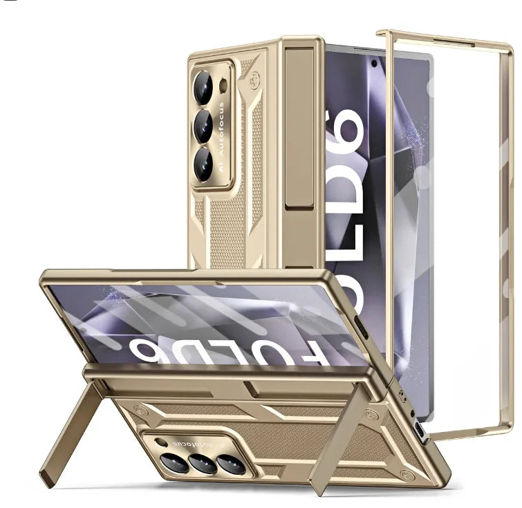 Double Kickstand Armor Case for Samsung for Galaxy Z Fold6 Hinge Protection and Build-in Screen Protector Model Plus Gold OPP Bag For Samsung Galaxy Z Fold 6 Tidesmit