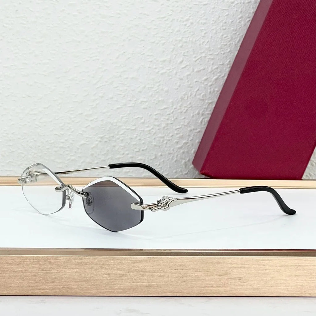 Luxury Designer Sunglasses for Men and Women Frameless Gold Titanium Metal Frame with UV400 Protection Fashionable Brand Case