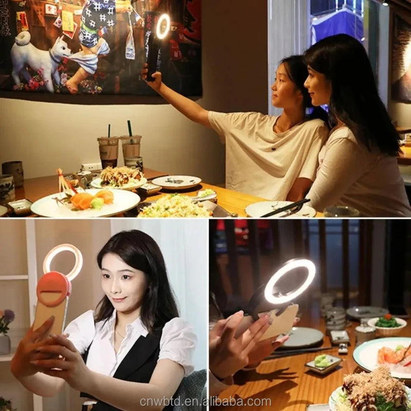 Rechargeable Mini Ring Light with Adjustable Clip Unblocked Screen Lamp for Phone Fill Beauty Lighting Made of Durable Plastic Tidesmit