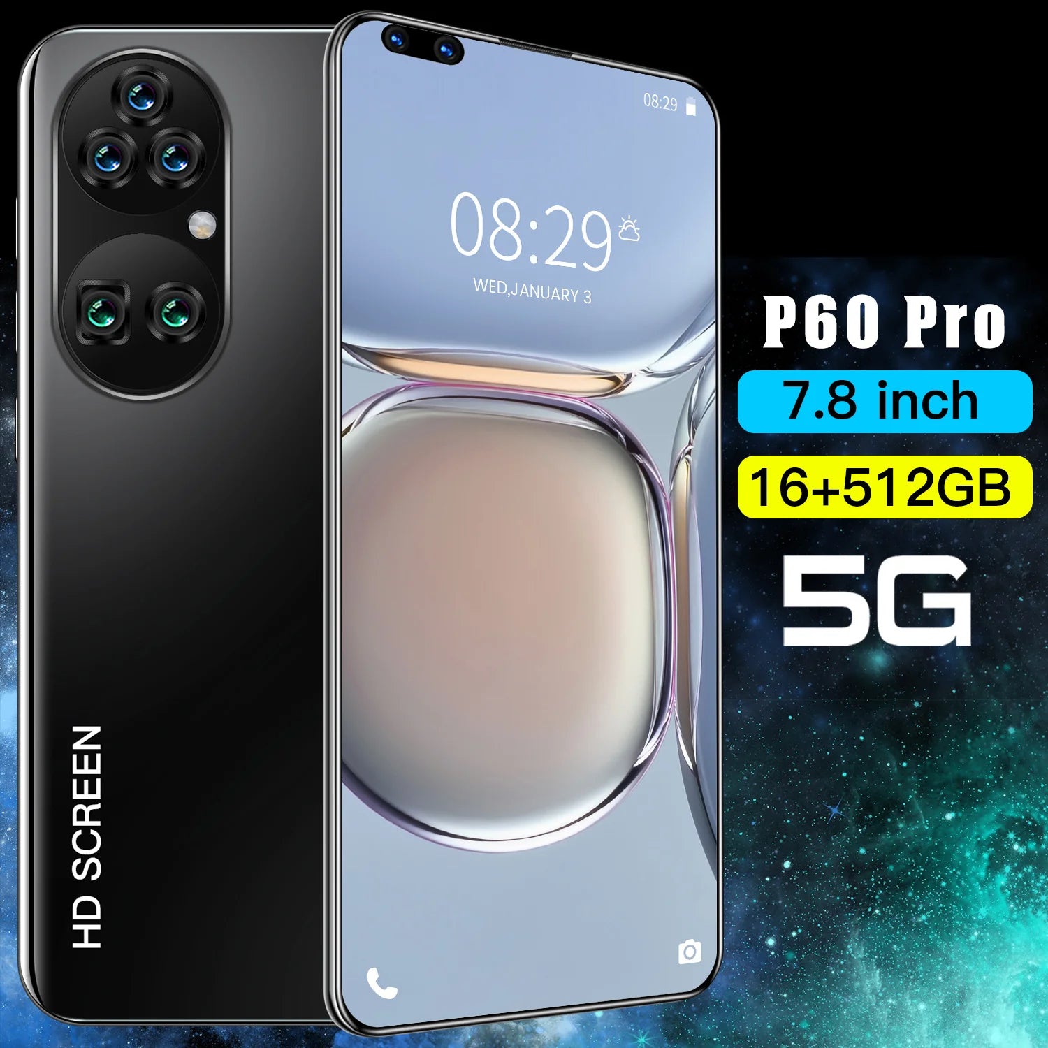 New P60 Pro 7.8 Inch 10 Core Smart Phone 16GB+512GB 4K HD GPS Navigation 5G Android SmartPhone 40+48MP Game Mobile Phone Tidesmit