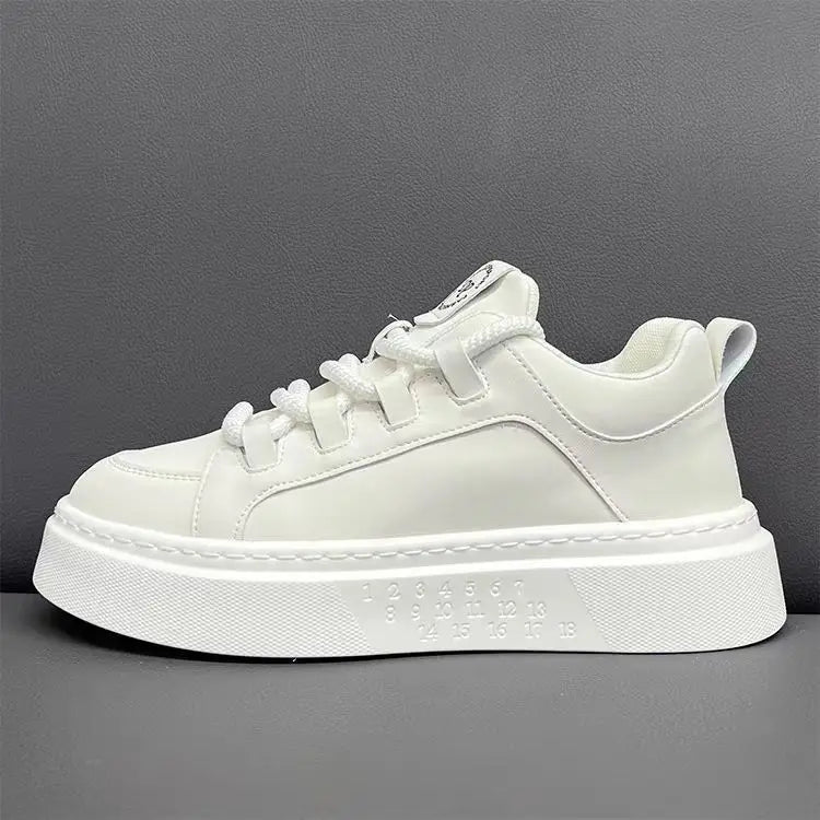 Luxury High-end Thick-soled Men's Shoes 2025 Spring New Model Artificial Pu Breathable Lace-up White Sneakers Popular Online
