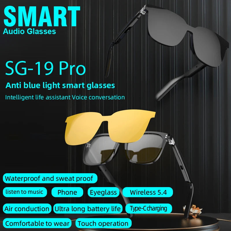 SG-19 Pro Smart Sunglasses Magnetic Frame 3 in 1 Audio Music Call Anti-blue Light Lens Women Men Wireless Smart Glasses Earphone Tidesmit