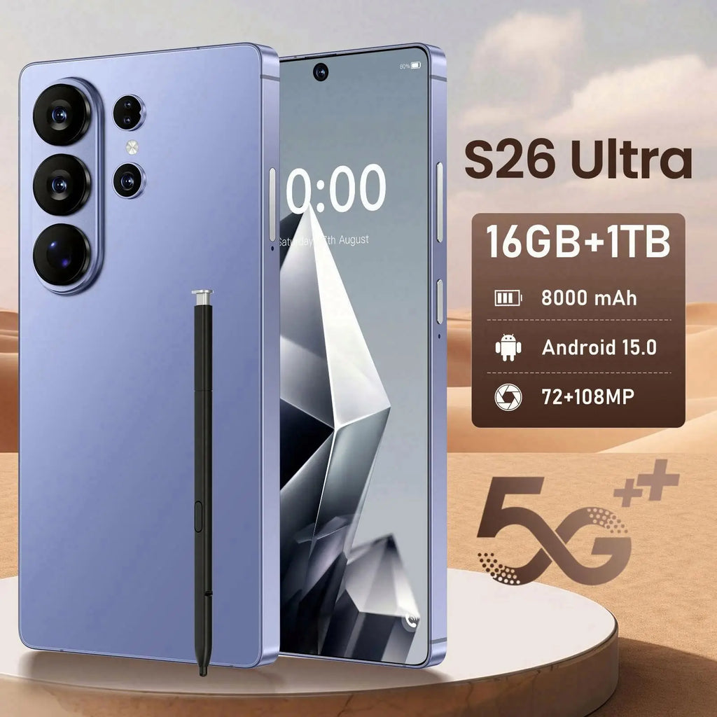 S26 Ultra 5G Android 15 smartphone with 22GB RAM 2TB storage 100MP camera and face unlock features
