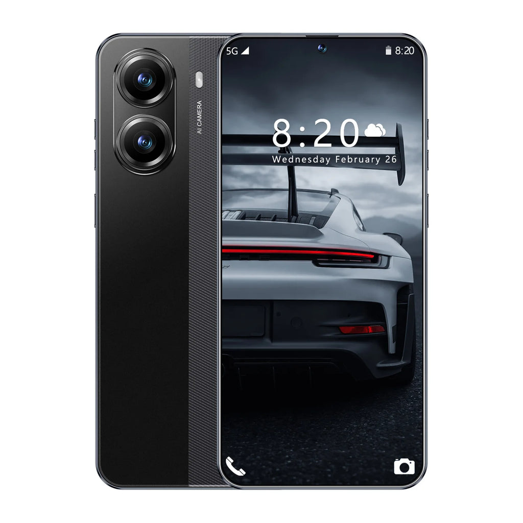 Tidesmit X7 Pro 5G smartphone with 7.3 inch display, 16GB RAM, and 108MP camera in sleek modern design.