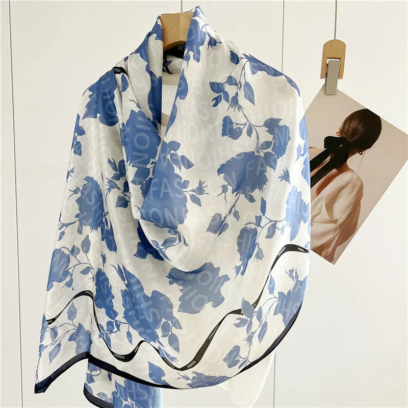 2023 Fashion Trendy Printed 100% Pure Long Silk Scarf From China Wholesale Luxury High Quality Head Wear Hijab Shawls