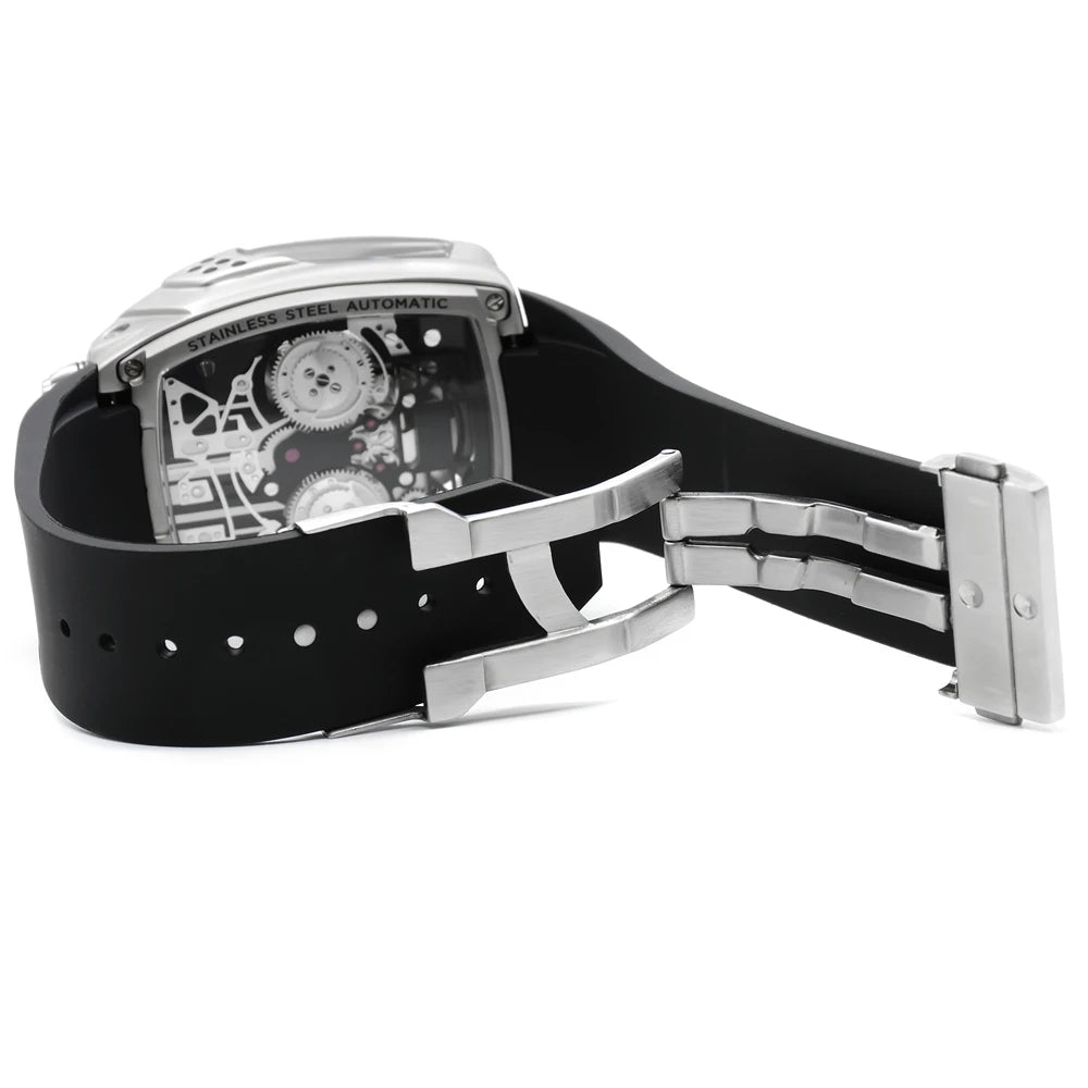 High-End Japanese Automatic Movement Watch Eco-Friendly Silicone Band with Stainless Steel Case Watch