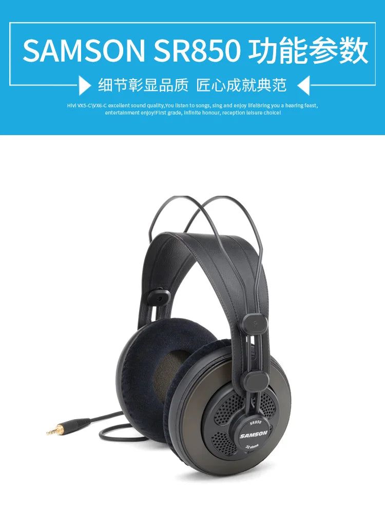 Samson SR850 Studio Headphones - Semi-Open Back with Velvet Earpads Tidesmit