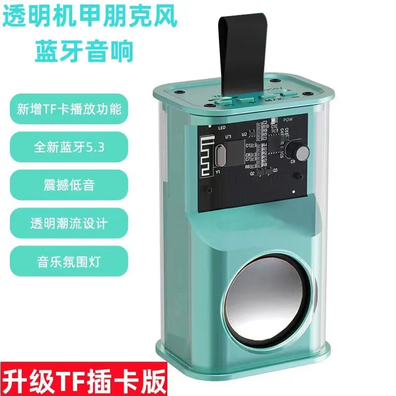 V8 Mecha Bluetooth Speaker RGB Atmosphere Light High-Power 10W Mini Stereo Heavy Subwoofer for Home Car Supports Memory Card Green My Store