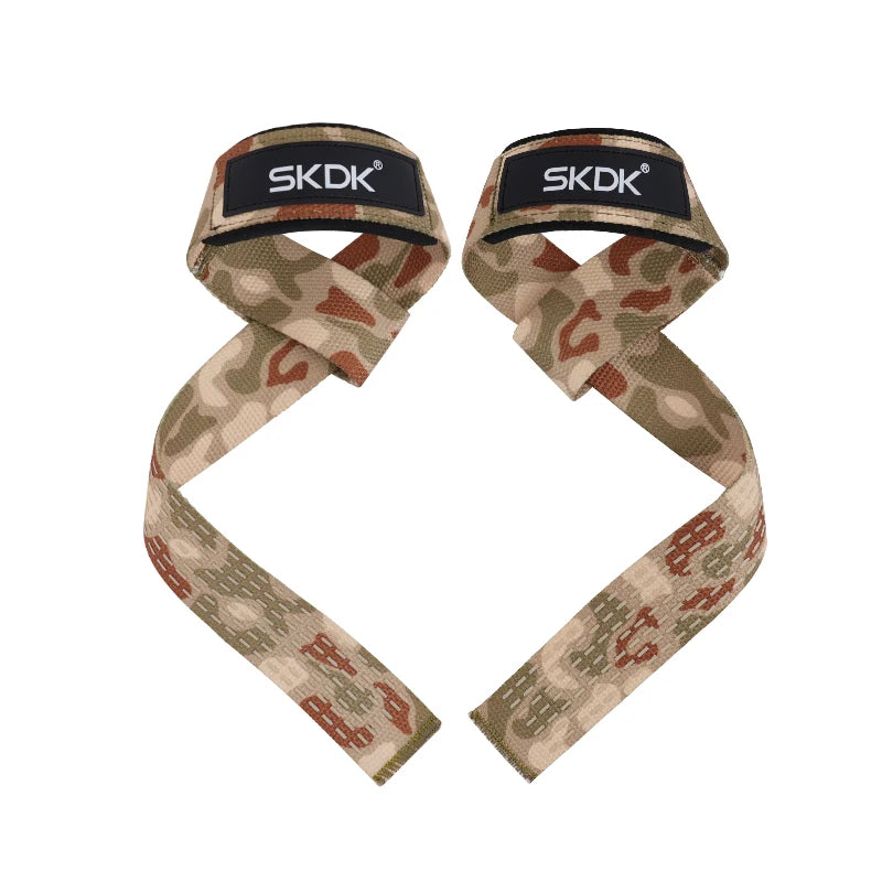 Custom Logo Adjustable Weight Lifting Wrist Straps Bodybuilding Powerlifting Strength Training Deadlifts Hand Lifting Straps Green&Brown 55*3.5cm Tidesmit