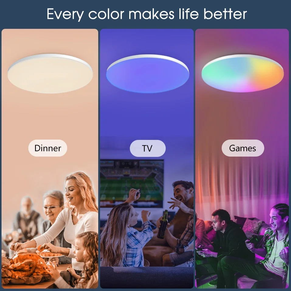 Modern RGB CCT Color Smart LED Ceiling Light I-Link & BT App Running Lights with Remote Control Dimmable for Room Use Tidesmit