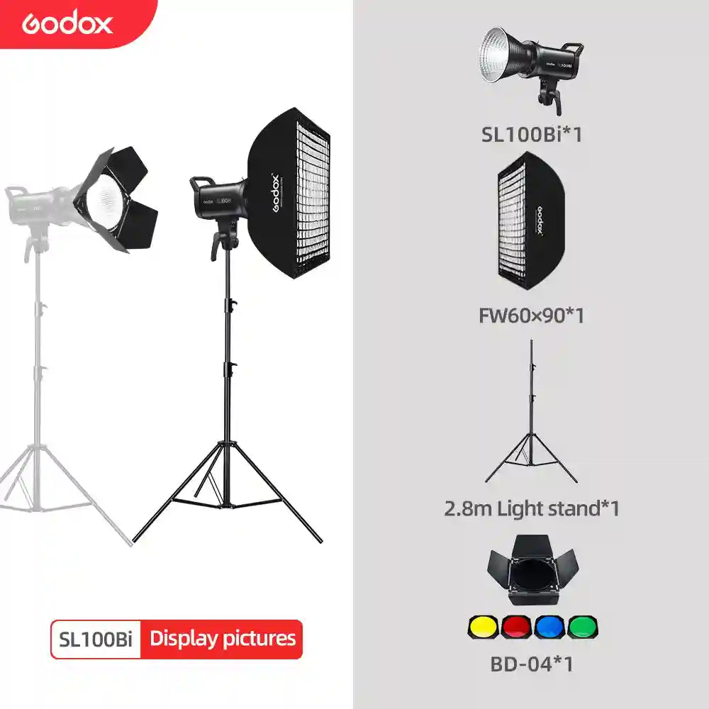 Godox SL100Bi Bi-Color LED Video Light - 100W Bowens Mount Studio Kit Kit 6 Tidesmit