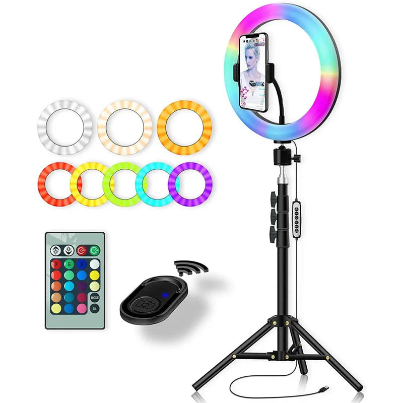 Newest Multi- Color Temperature 10 Brightness Photographic Lighting LED Makeup Ring Light for Mobile Phone 10 inch BR-10CRGB Tidesmit