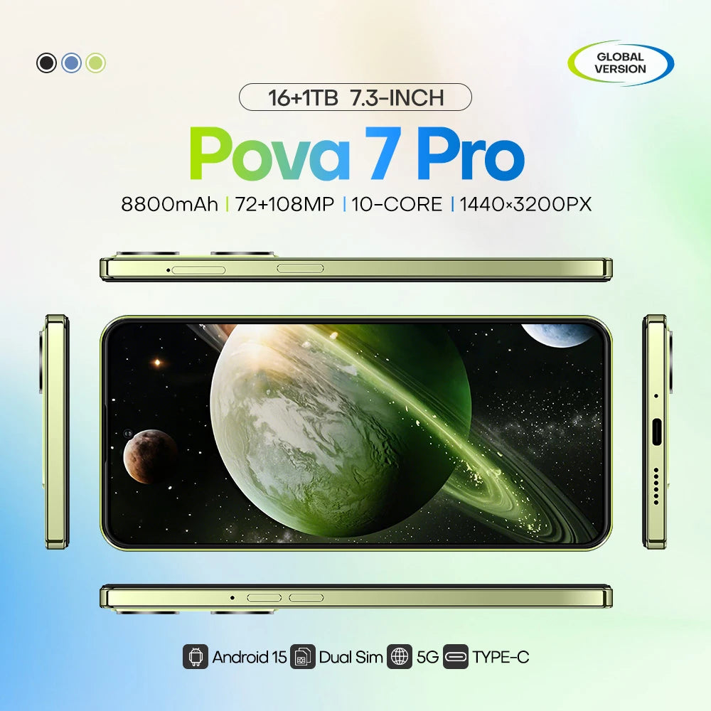 Tidesmit Tecno Pova 7 Pro 5G 7-inch smartphone with 8000mAh battery 16GB RAM 1TB storage and shockproof design