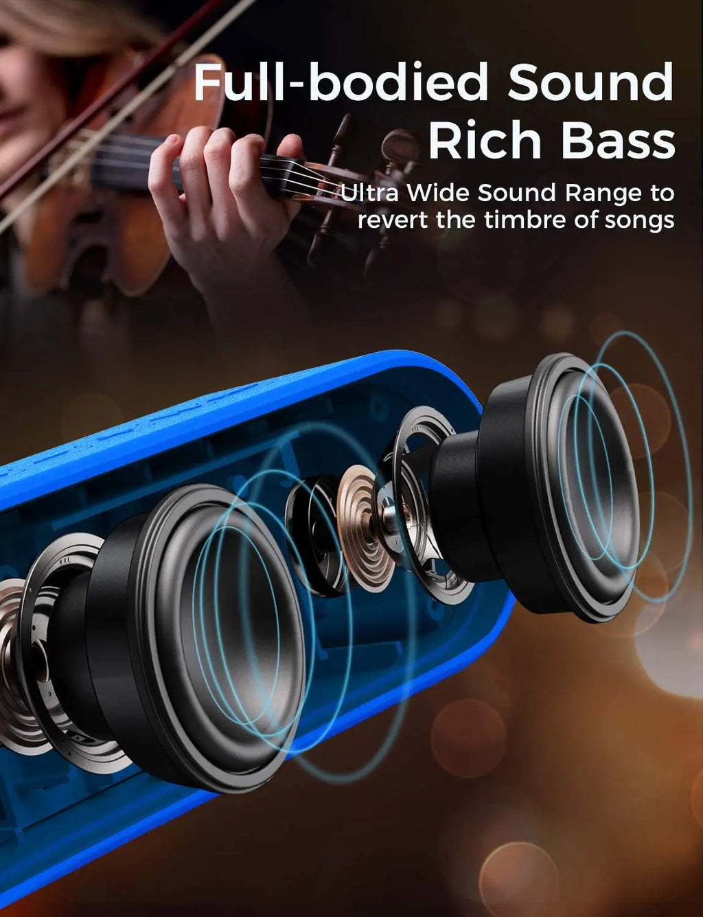 LENRUE A15 Portable Bluetooth Speaker IPX7 Waterproof 20W Stereo Sound 20H Playtime Built-in Mic Outdoor Bluetooth Speaker Blue My Store