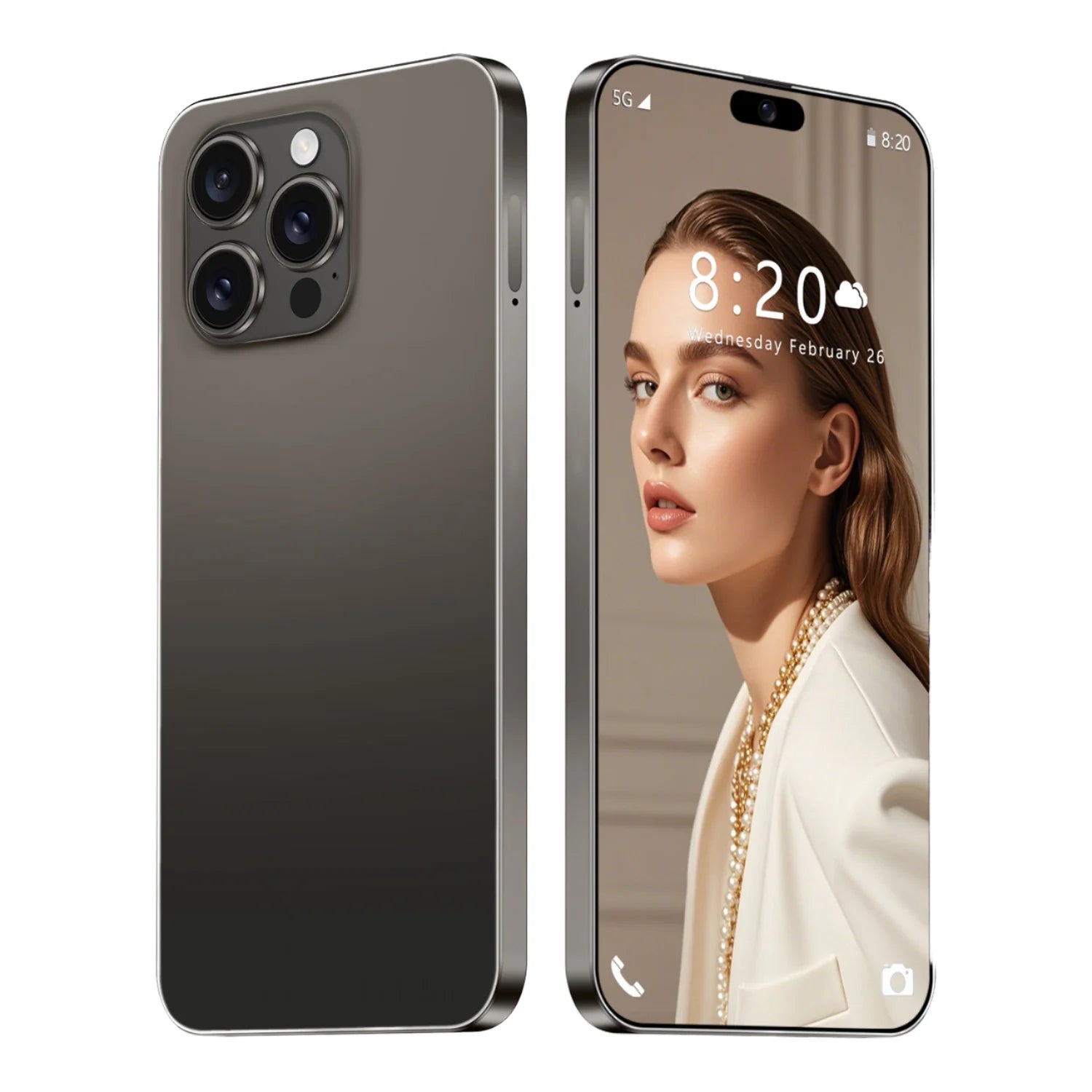 Tidesmit 2025 I16 Pro Max 5G Android Phone with 7.3 inch HD screen, 16GB RAM, 1TB storage, and 108MP camera.