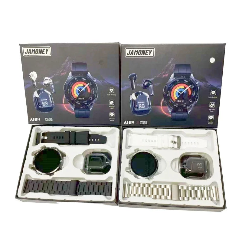 AH19 2in1 Fashion High Quality Smart Watch Fitness Tracker Heart Rate Monitor with Steel Earbands Compatible with IOS Android - Tidesmit
