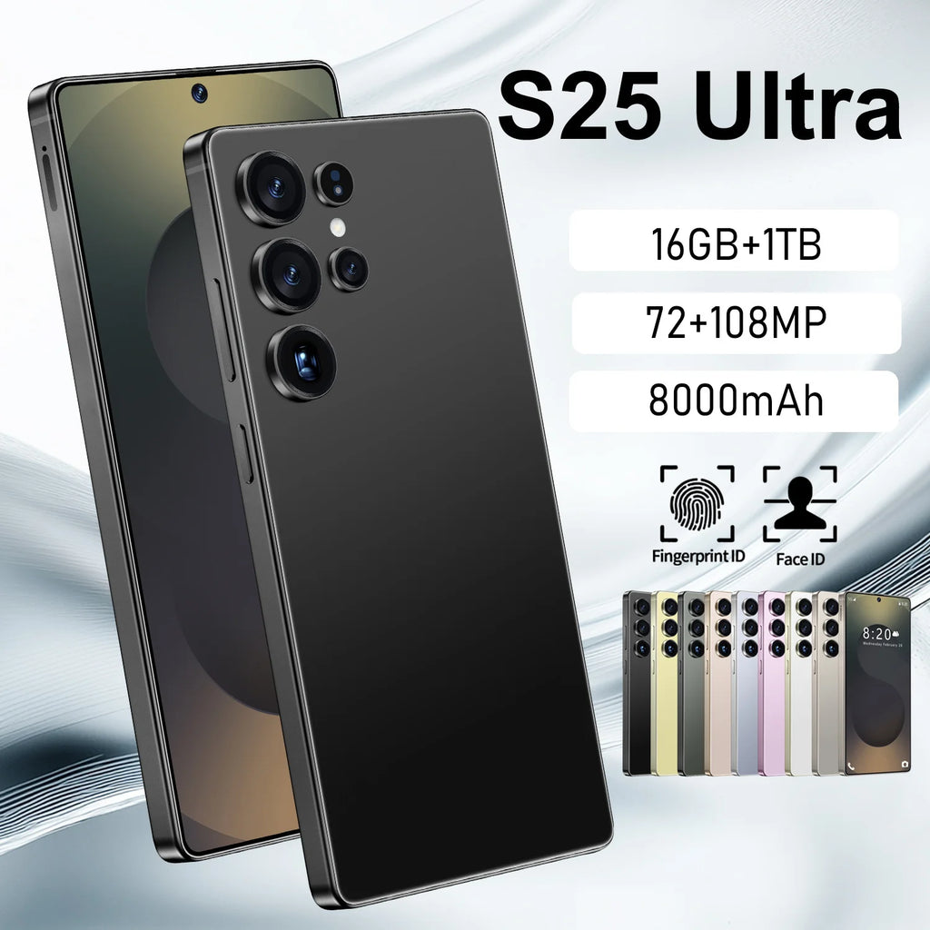 Tidesmit S25 Ultra 2025 smartphone with 7.3-inch screen, 22GB RAM, 1TB storage, and 108MP camera for gaming.