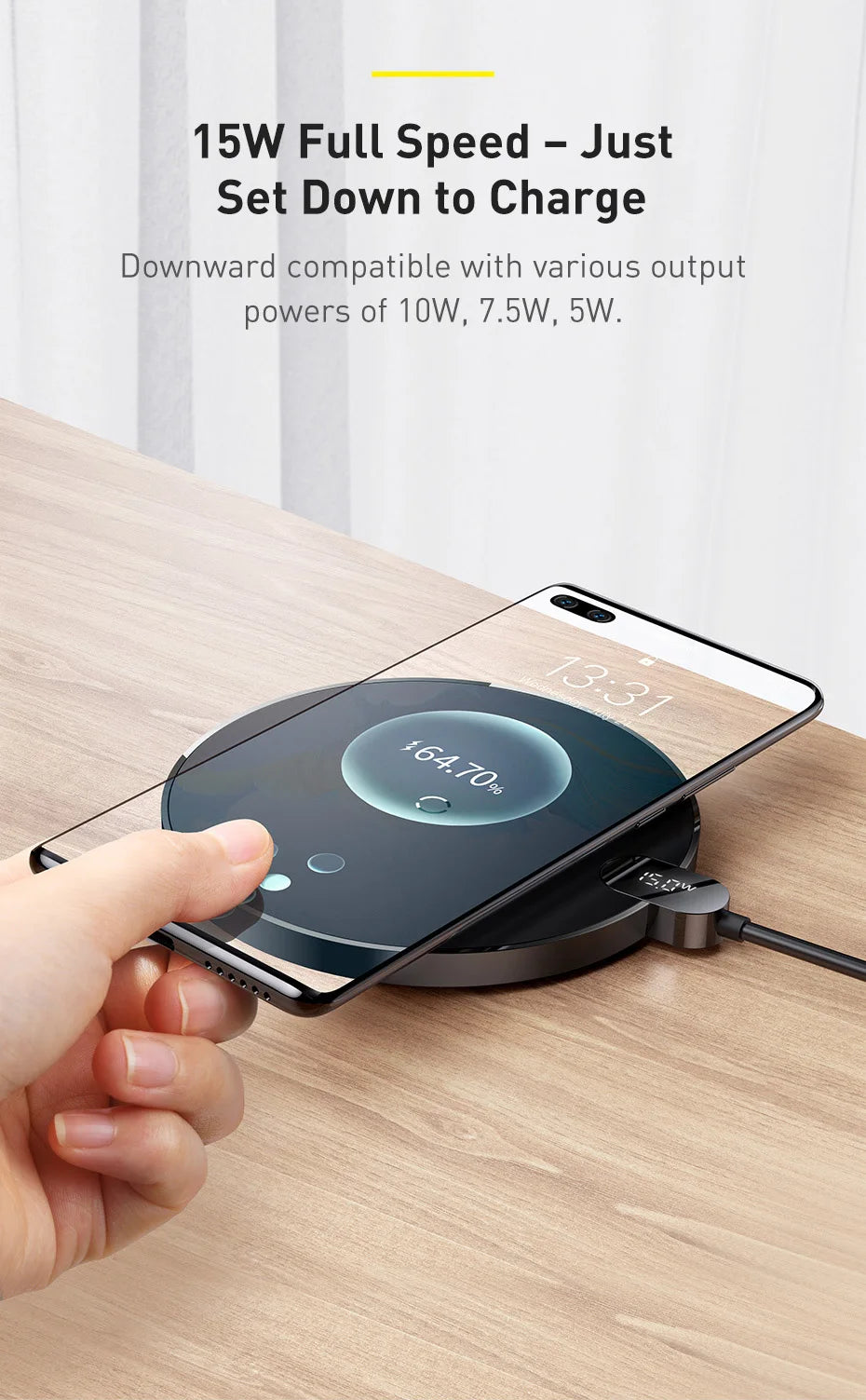 15W Fast Wireless Charger Pad with LED Display - Qi Certified Black Tidesmit