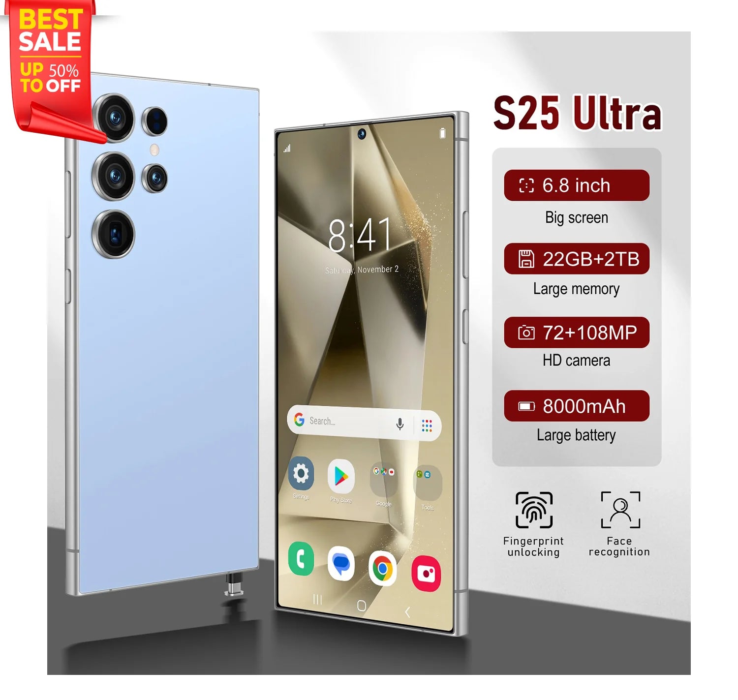 Close up view of S25 Ultra smartphone showing metallic frame, tactile side buttons, and sleek charging port design.